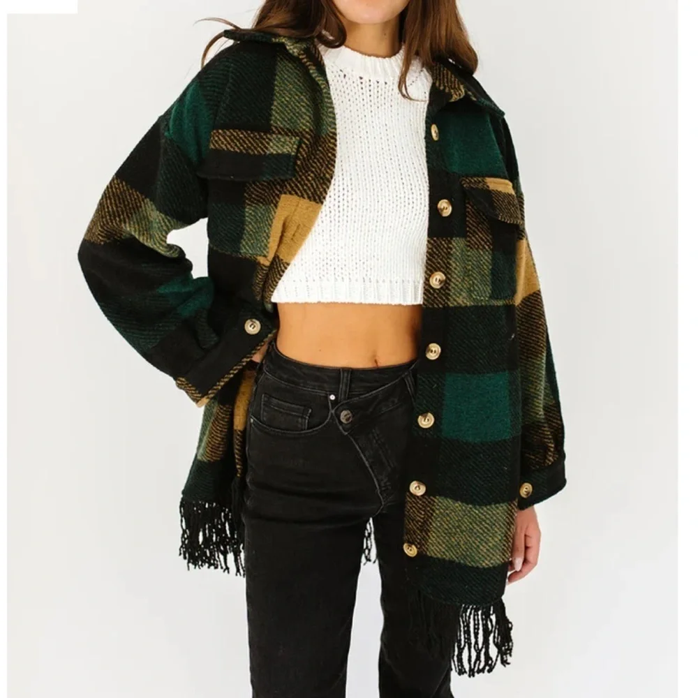 Ellison plaid jacket with fringe